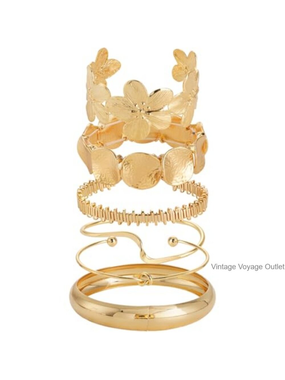 6pc Gold Bangle Bracelet Set Boho Layered Womens Jewelry